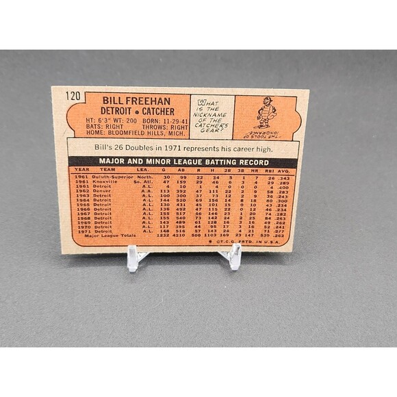 Vintage 1972 ~ Bill Freehan Detroit Tigers ~ Topps #120  EX-MT ~ Centered - Picture 2 of 2